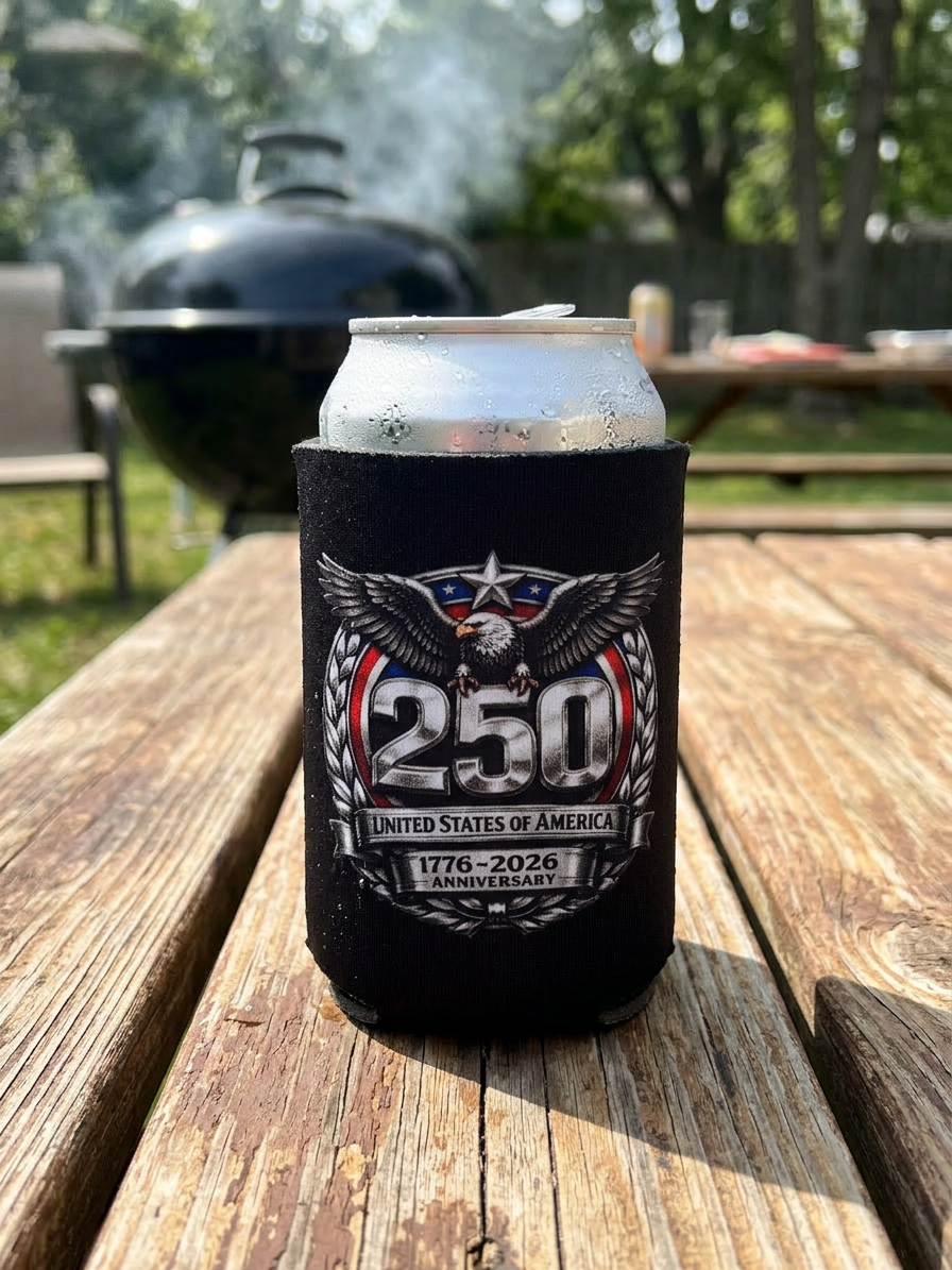 USA 250th Anniversary Eagle Can Cooler | America 250 Patriotic Koozie | 1776-2026 Commemorative Drink Sleeve