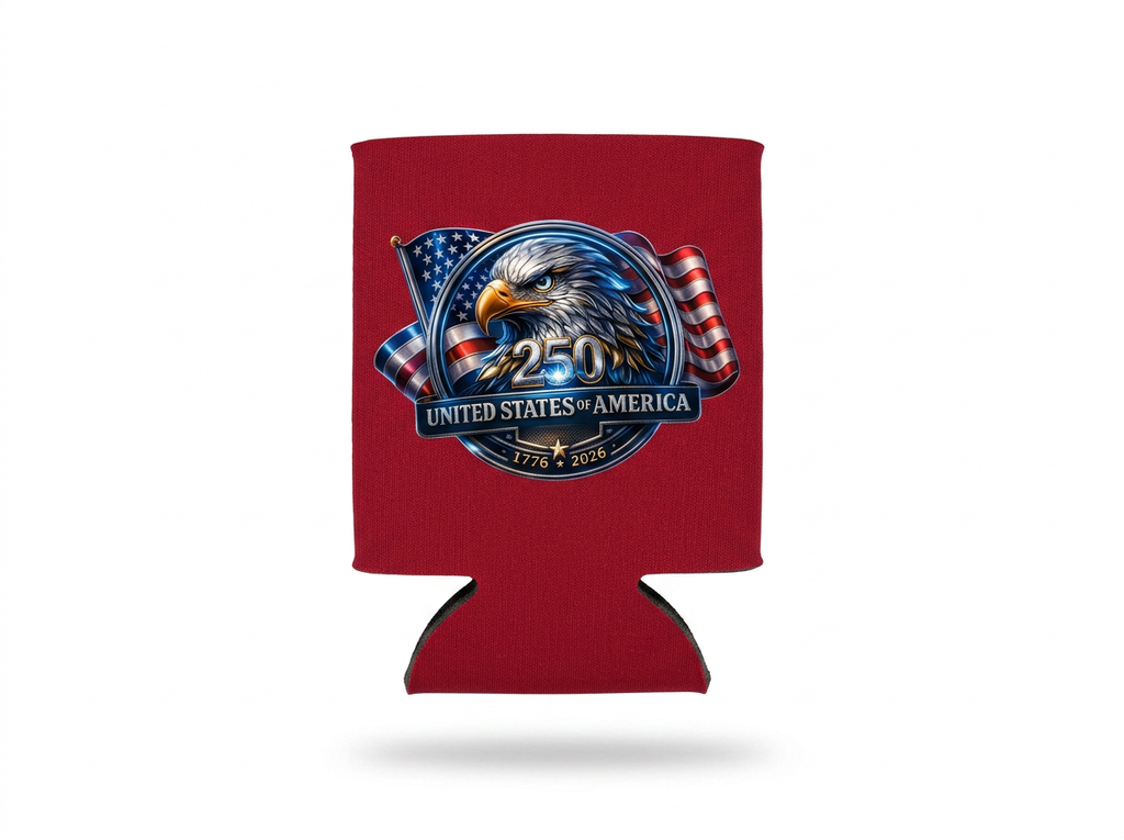 USA 250th Anniversary Eagle Can Cooler | America 250 Patriotic Koozie | United States Semiquincentennial Drink Sleeve