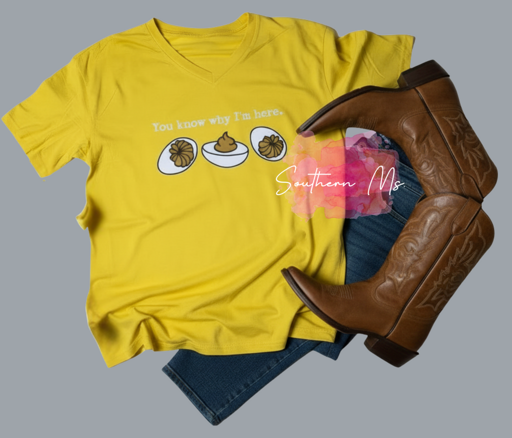 You Know Why I'm Here Deviled Egg T-Shirt - Funny Southern Foodie Graphic Tee