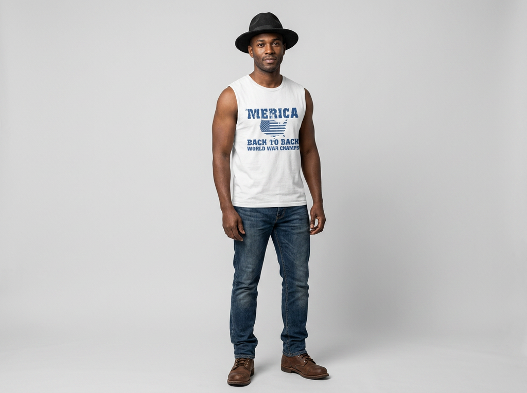 'Merica Back to Back World War Champs T-Shirt | Patriotic USA Graphic Tee | Funny Americana Shirt