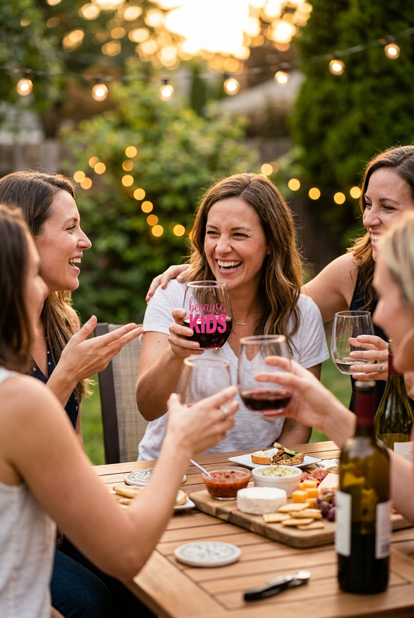 Because Kids Stemless Wine Glass | Funny Mom Wine Glass | Mom Life Gift