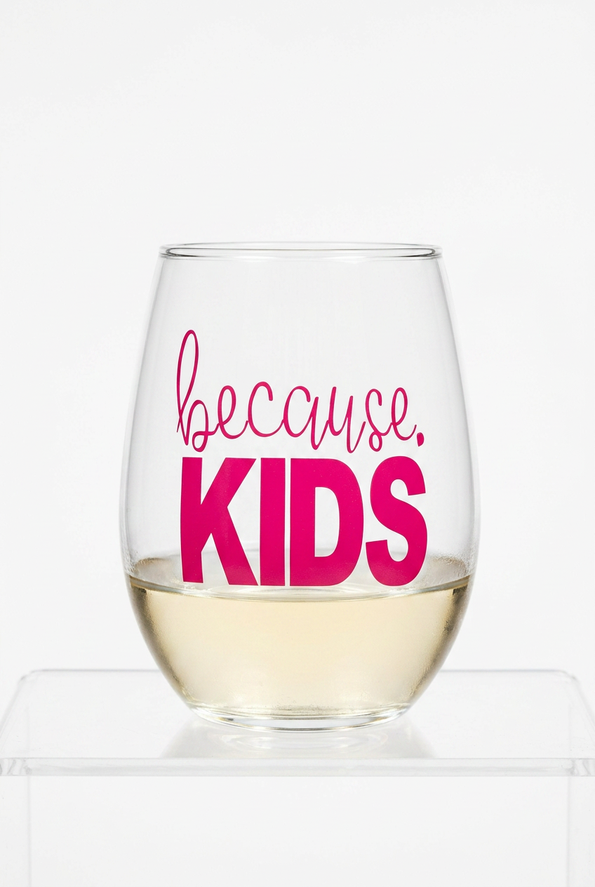 Because Kids Stemless Wine Glass | Funny Mom Wine Glass | Mom Life Gift