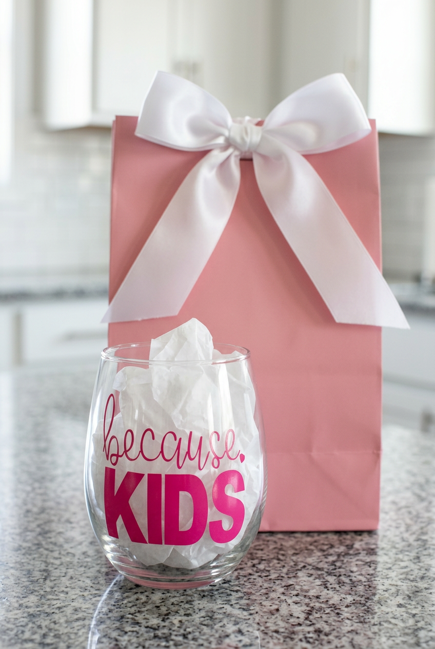 Because Kids Stemless Wine Glass | Funny Mom Wine Glass | Mom Life Gift