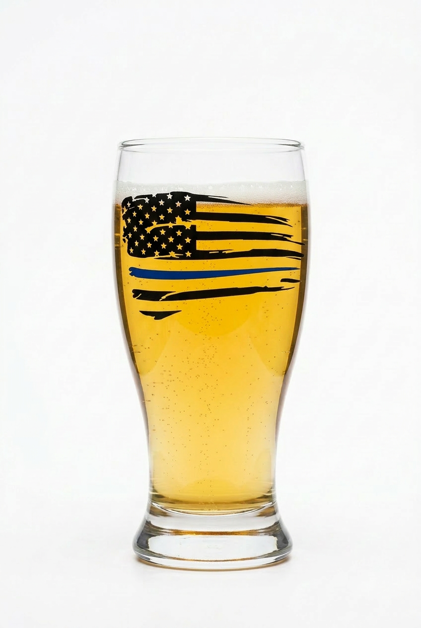 Thin Blue Line American Flag Beer Glass | Police Support Pint Glass | Law Enforcement Gift