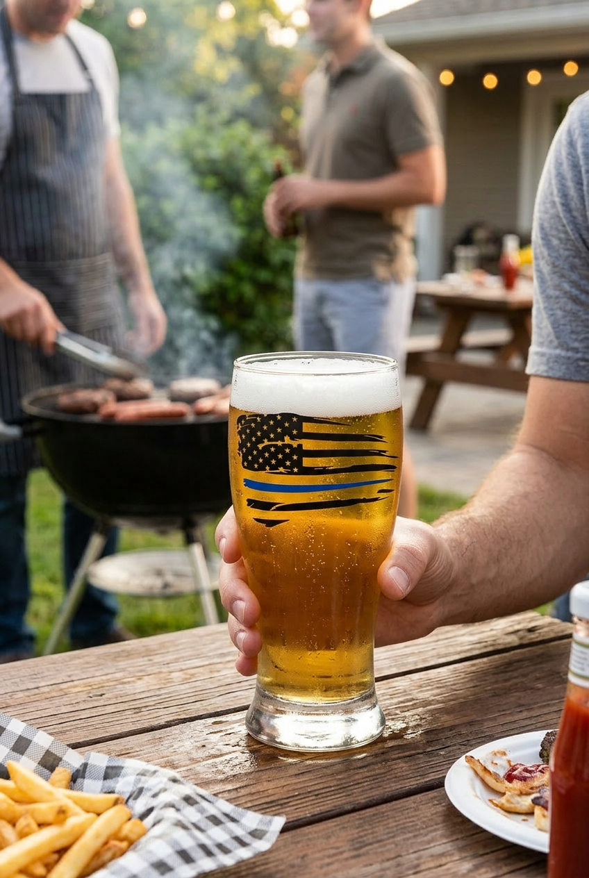 Thin Blue Line American Flag Beer Glass | Police Support Pint Glass | Law Enforcement Gift