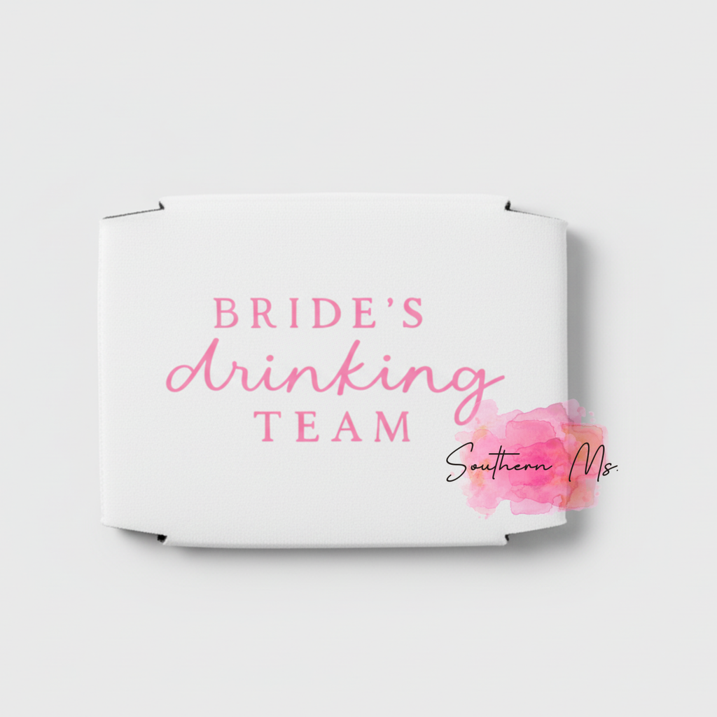 "Bride's Drinking Team" Can Cooler – Black & Pink Bachelorette Party Coozie