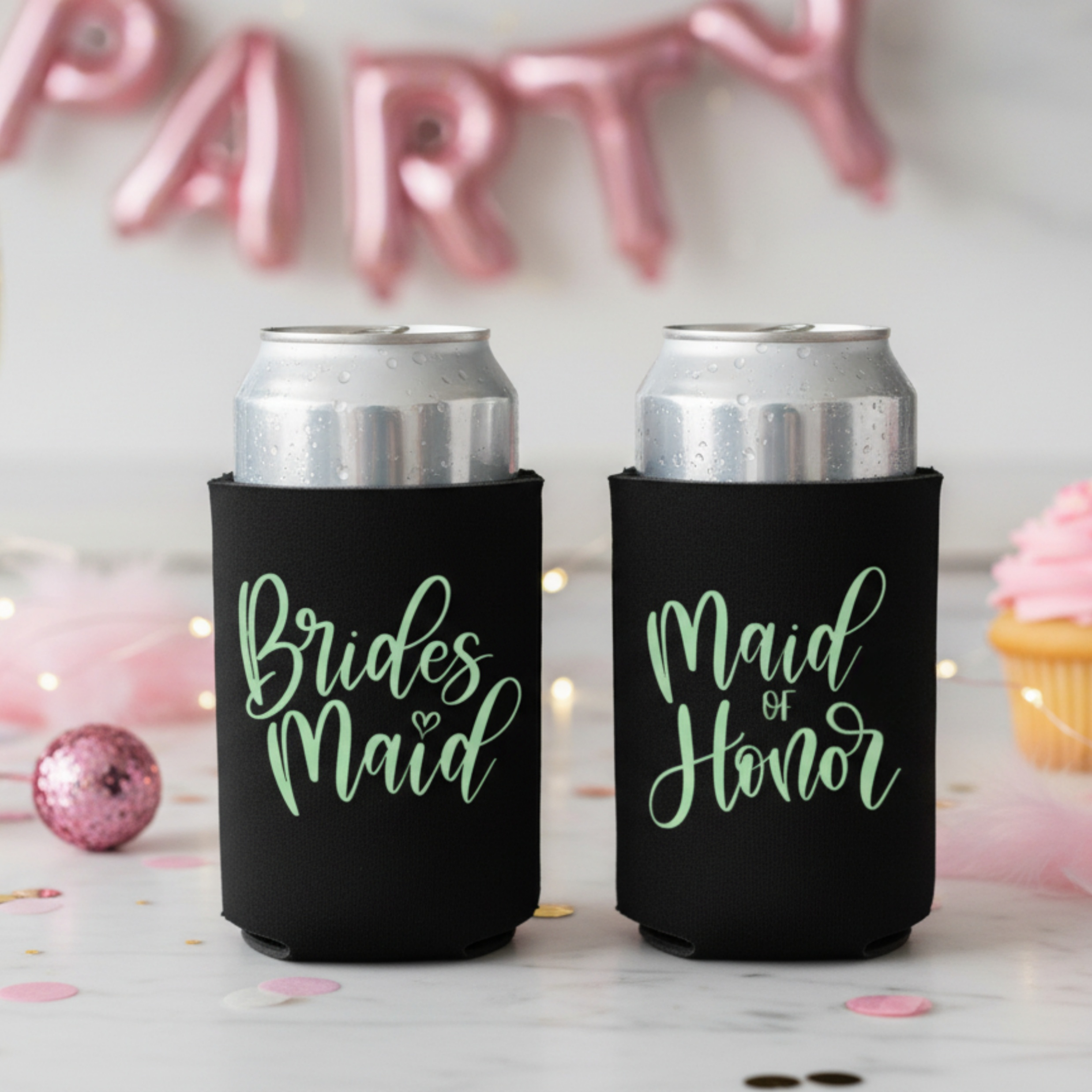 "Bridesmaid" & "Maid of Honor" – Mint Green & Black
