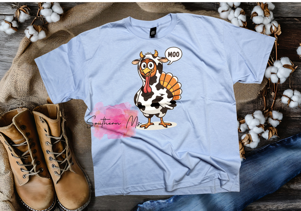 Chicken Cow Funny Farm Shirt | Moo Thanksgiving Tee | Country Humor Graphic T-Shirt