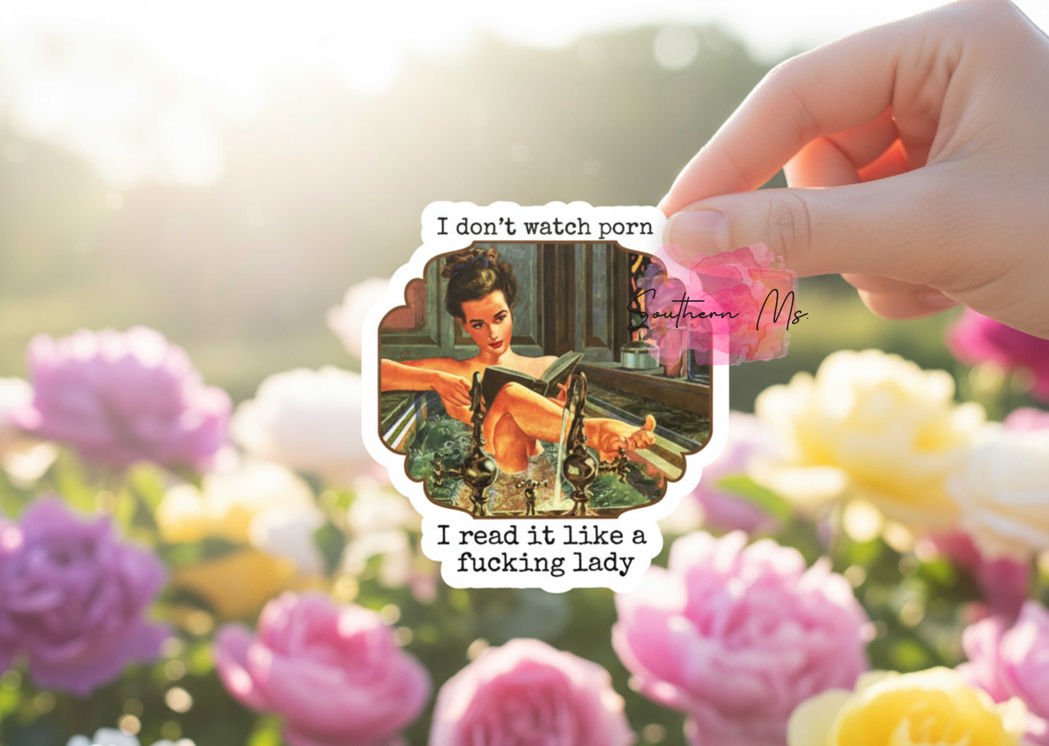 Vintage Retro Lady UV Sticker | “I Don’t Watch Porn, I Read It Like a F**ing Lady” Decal | Funny Book Lover Sticker*