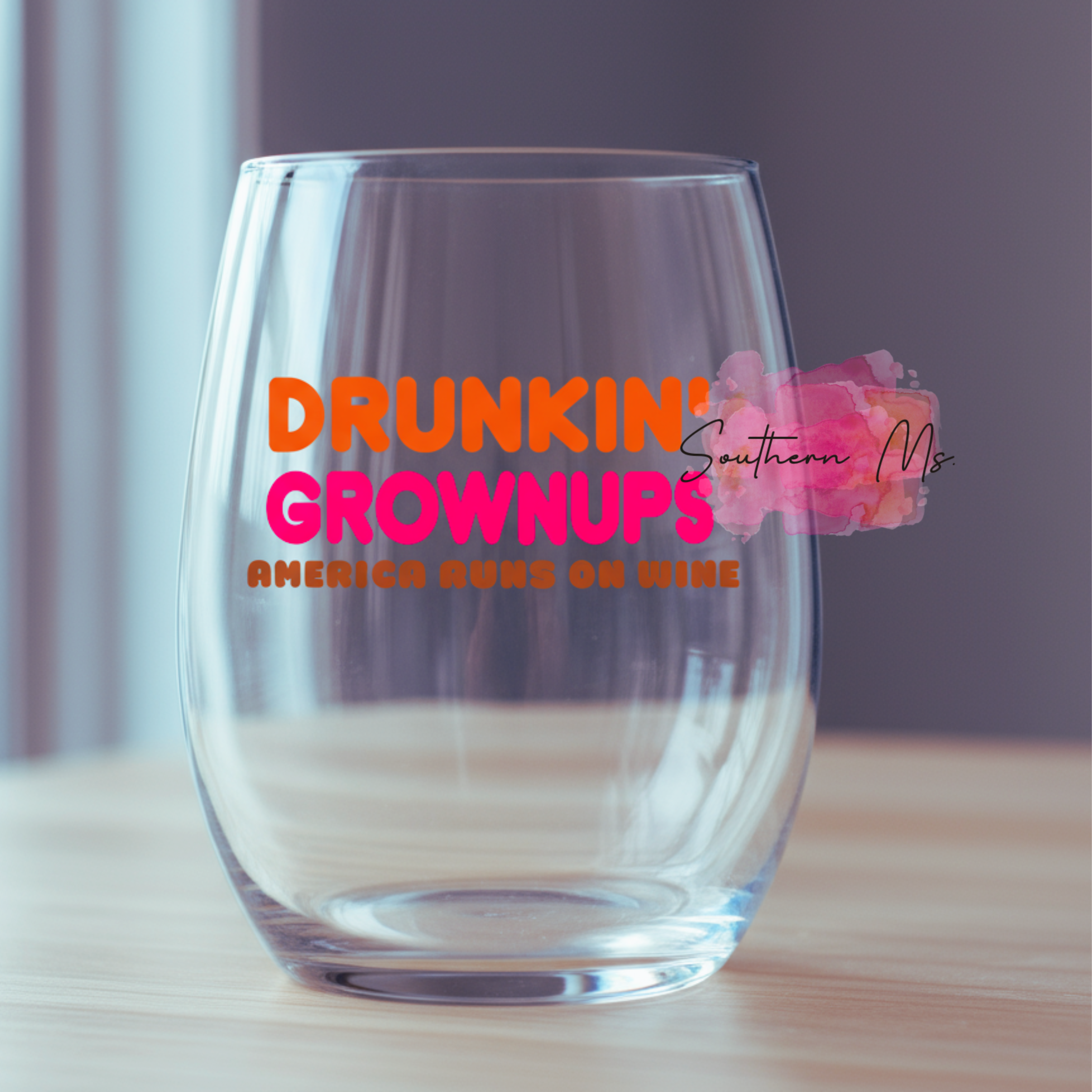 America Runs on Wine Glass – Drunkin’ Grownups Stemless Glass –  Funny Wine Lover Gift