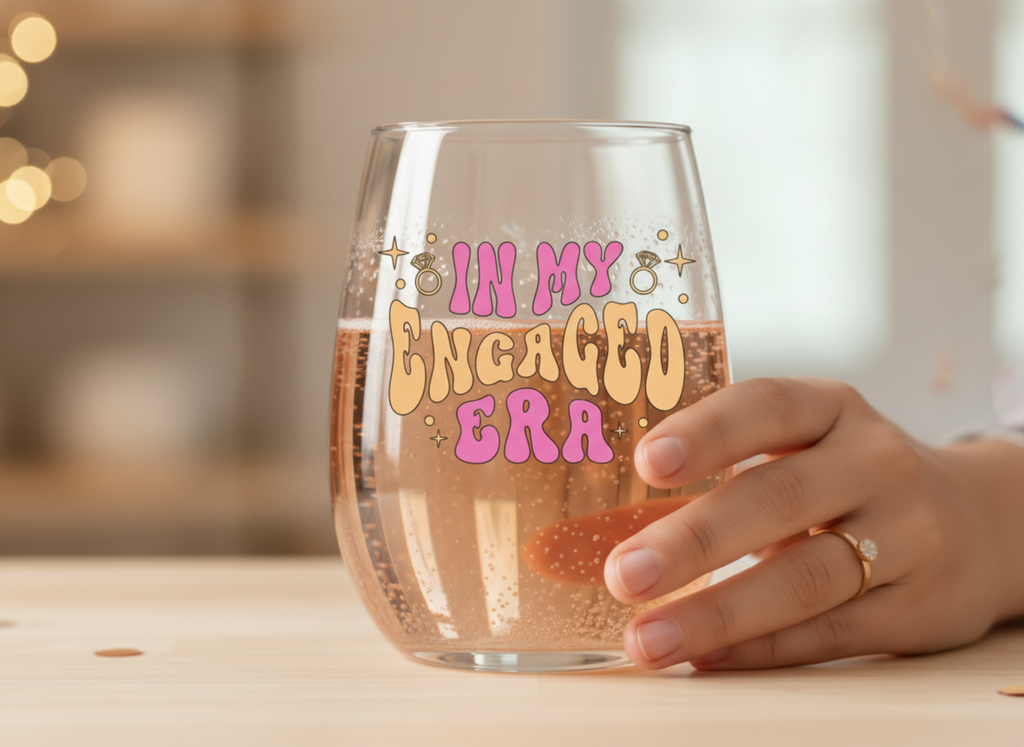 Groovy Engaged Era Wine Tumbler – Future Mrs. Gift – Retro Wedding Reveal Glass