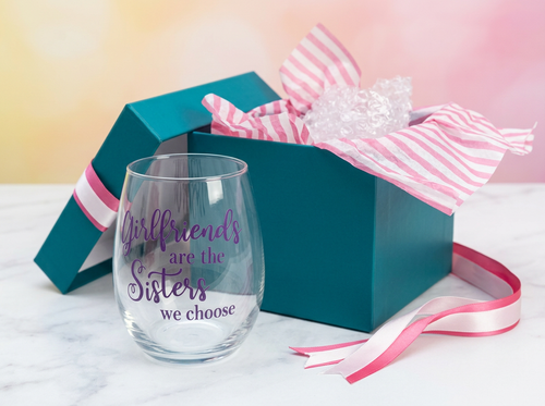 "Girlfriends are the Sisters we Choose" - Best Friend – Galentine's Day Gift Stemless Wine Glass