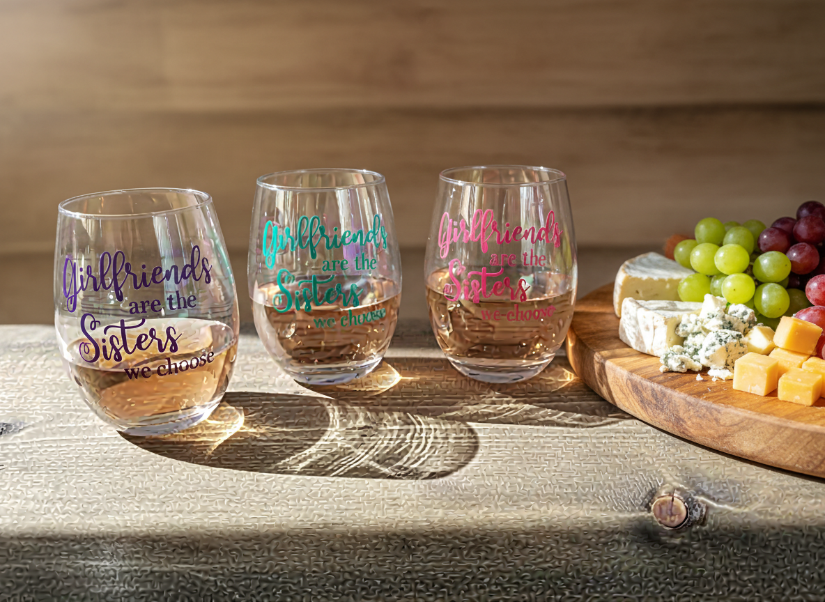 "Girlfriends are the Sisters we Choose" - Best Friend – Galentine's Day Gift Stemless Wine Glass