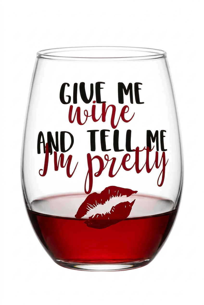 Give Me Wine and Tell Me I'm Pretty Stemless Wine Glass | Funny Wine Lover Gift