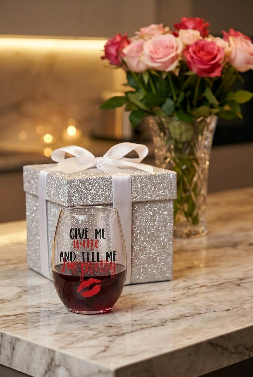 Give Me Wine and Tell Me I'm Pretty Stemless Wine Glass | Funny Wine Lover Gift