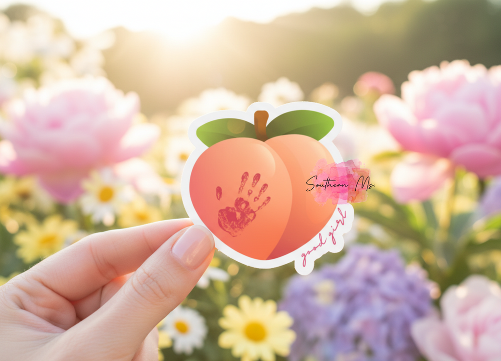 Good Girl Peach UV Sticker | Spicy Peach Decal with Handprint | Waterproof Vinyl Sticker for Tumblers, Laptops & Cars