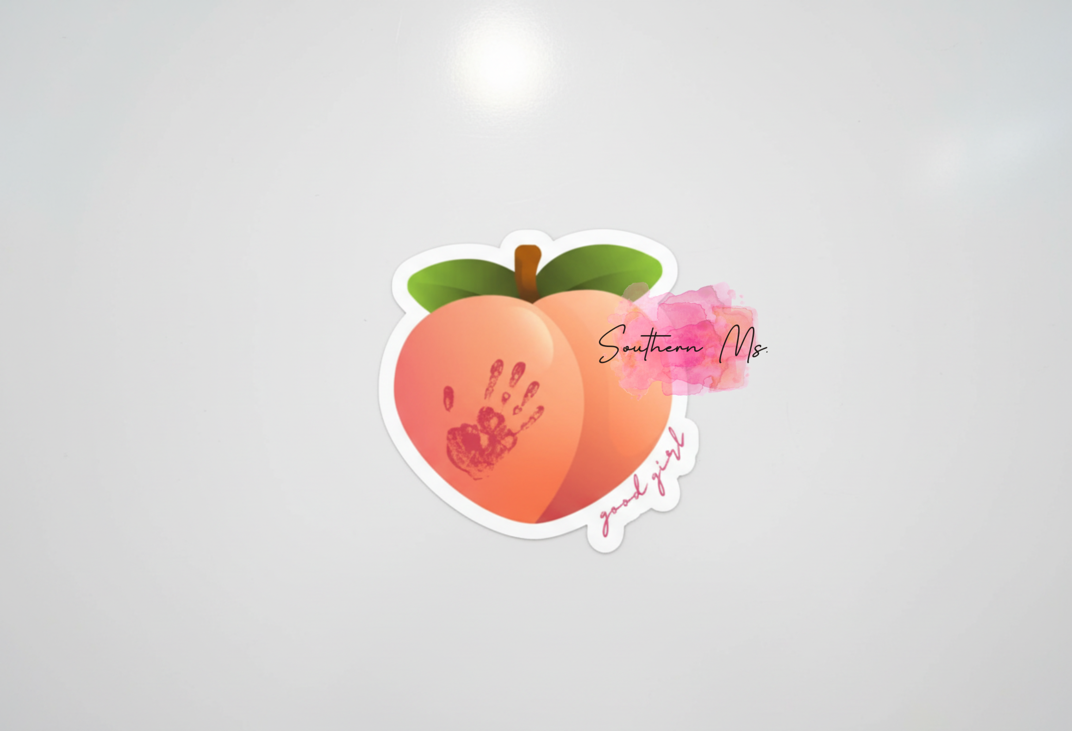 Good Girl Peach UV Sticker | Spicy Peach Decal with Handprint | Waterproof Vinyl Sticker for Tumblers, Laptops & Cars