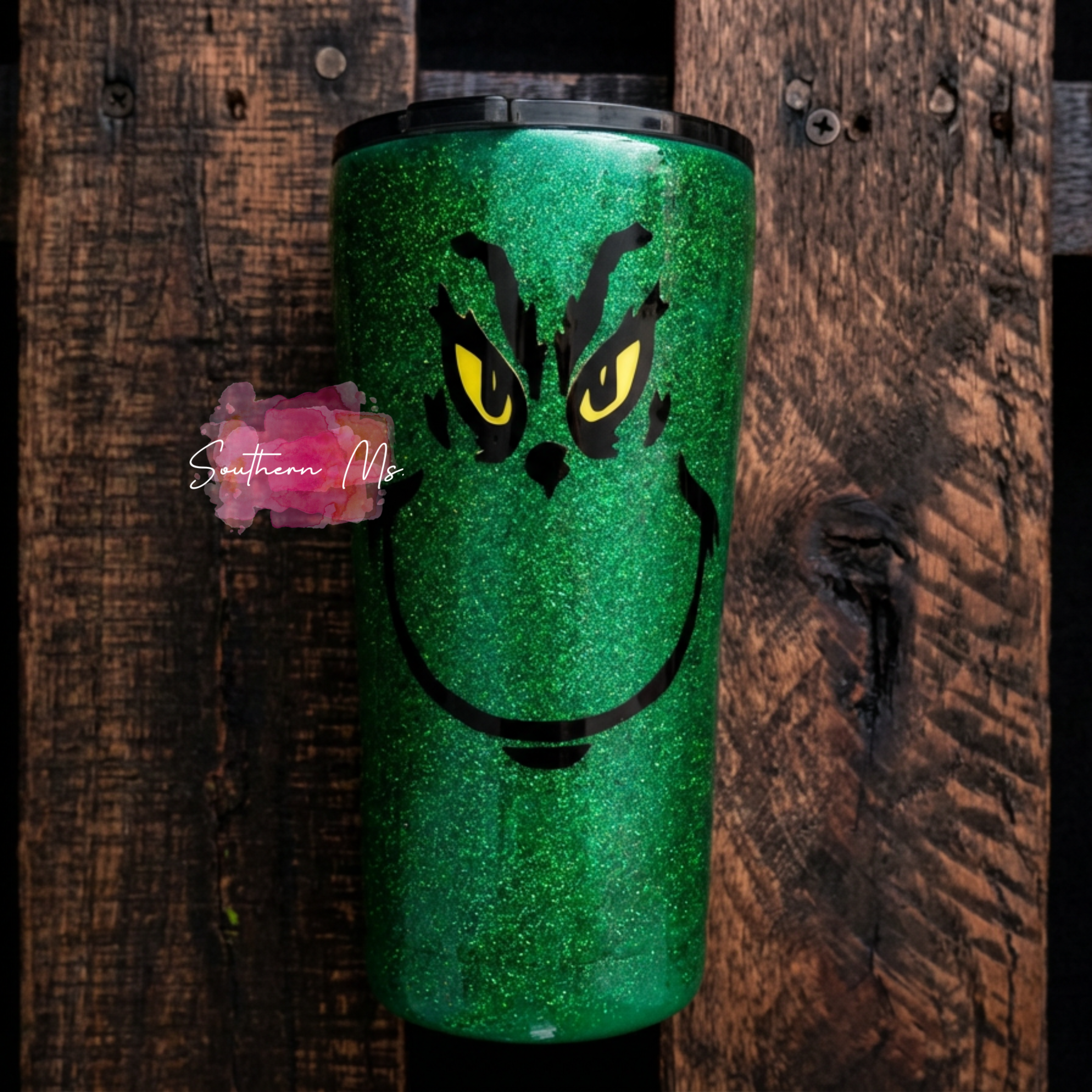 Grinch Face Green Glitter Tumbler | Christmas Grinch Cup | Holiday Gift for Grinch Lovers