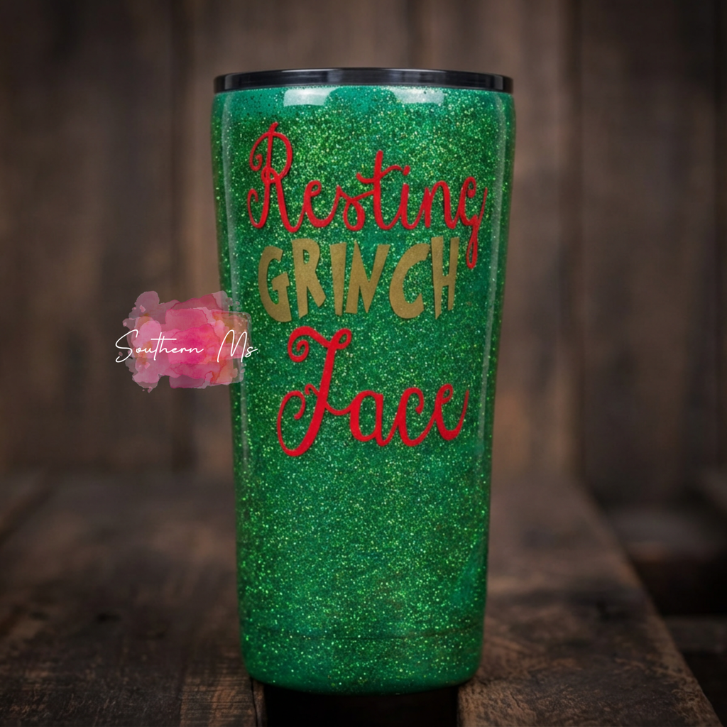 Grinch Face Green Glitter Tumbler | Christmas Grinch Cup | Holiday Gift for Grinch Lovers