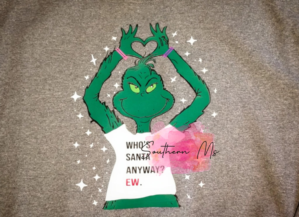 "Who's Santa Anyway? EW." Grinch Heart Hands Hoodie