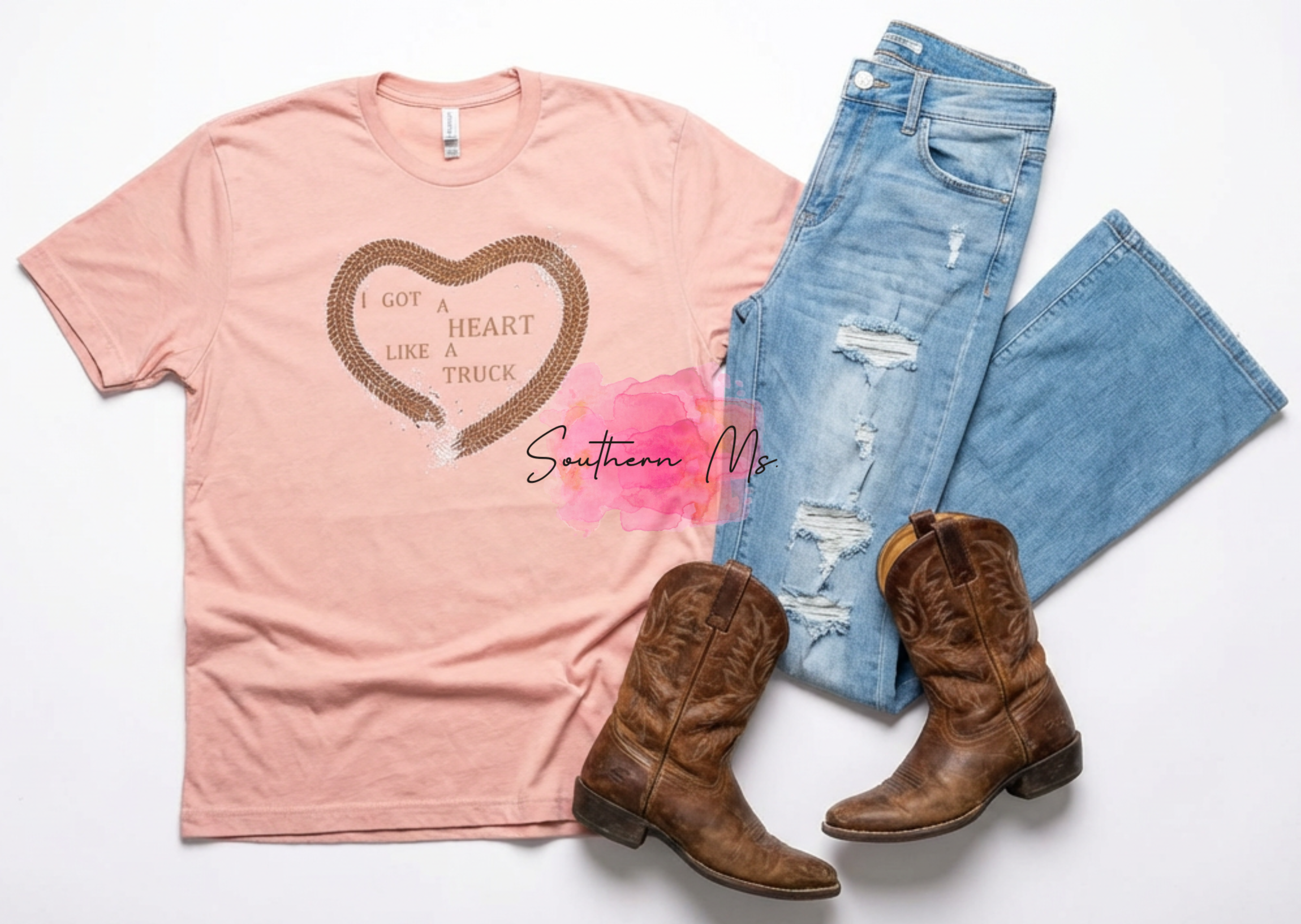 "Heart Like A Truck" Country Music Graphic Tee | Tire Track Heart T-Shirt | Sassy Western Style Apparel | Southern Women’s Aesthetic Shirt