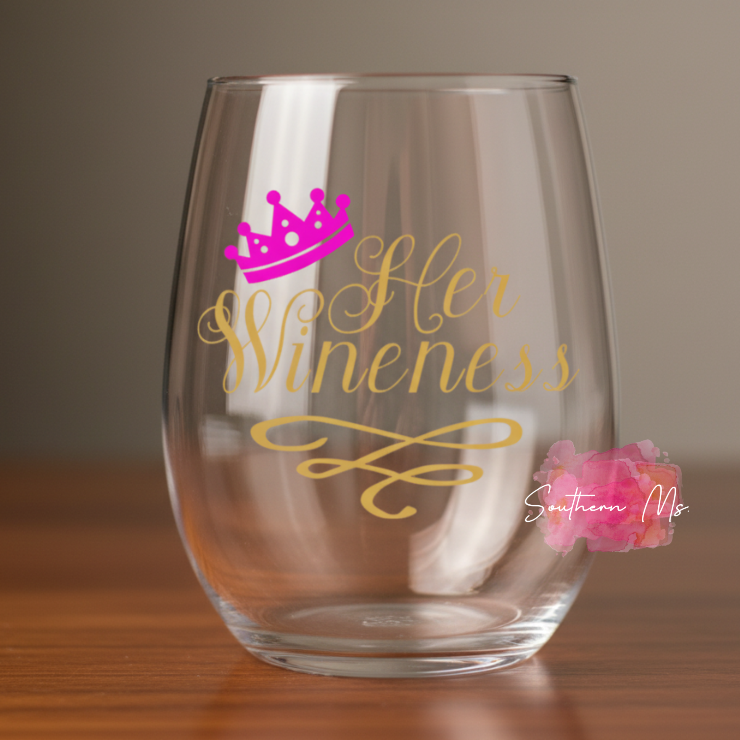 "Her Wineness" Stemless Wine Glass – Funny Royal Wine Gift