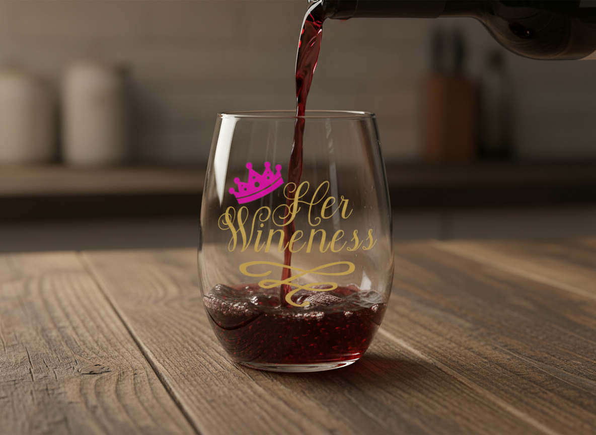 "Her Wineness" Stemless Wine Glass – Funny Royal Wine Gift