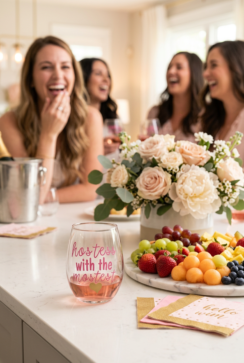Hostess With the Mostest Stemless Wine Glass | Funny Hostess Gift | Entertaining Wine Glass