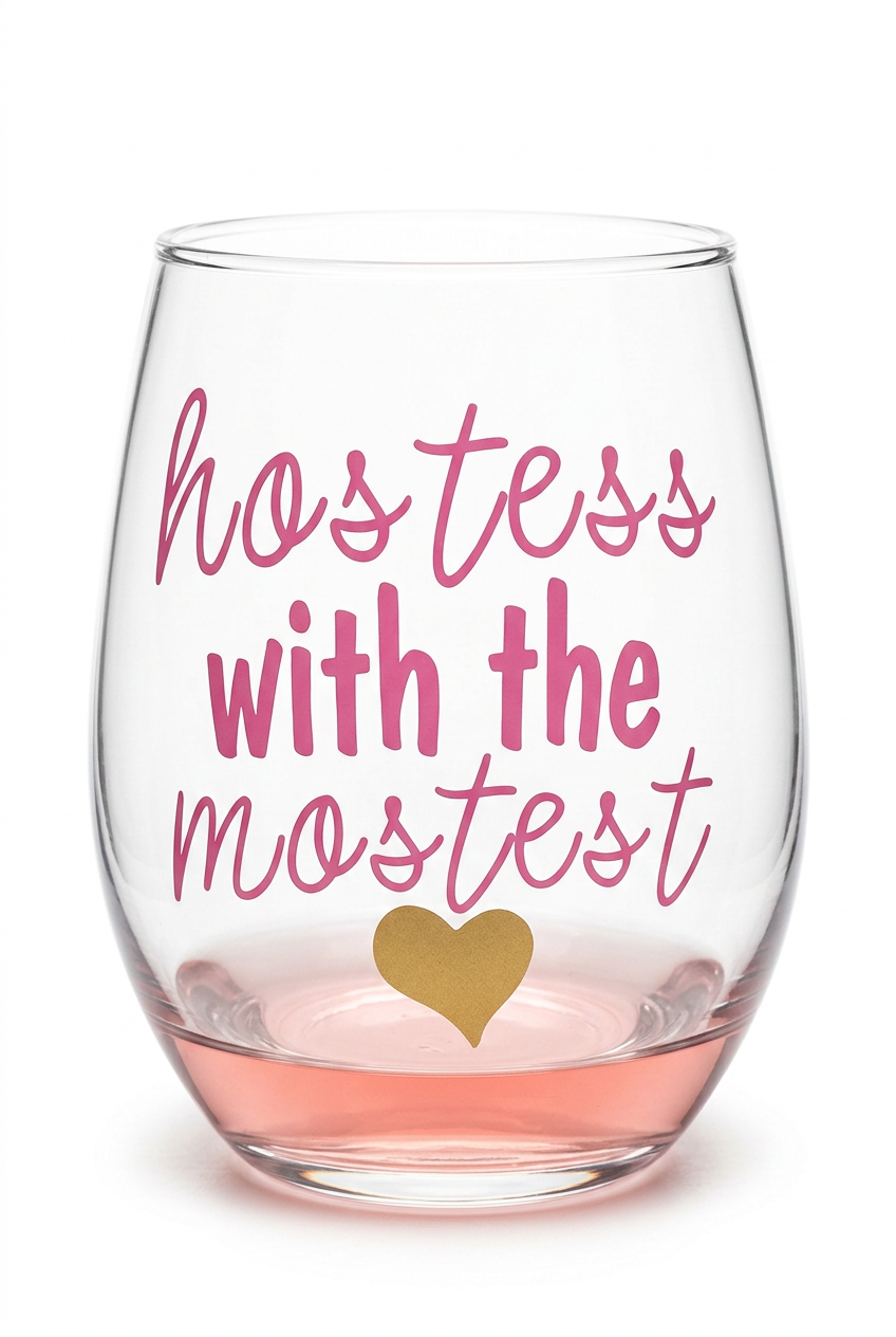 Hostess With the Mostest Stemless Wine Glass | Funny Hostess Gift | Entertaining Wine Glass
