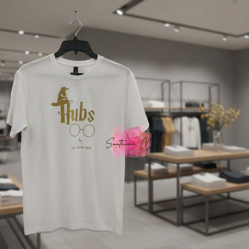 *HUBS* Wizard Hubs & Wifey Matching Couple Shirts | Custom Anniversary Date Magic Tees | Honeymoon Wizarding World Apparel | Personalized Wedding Gift Set