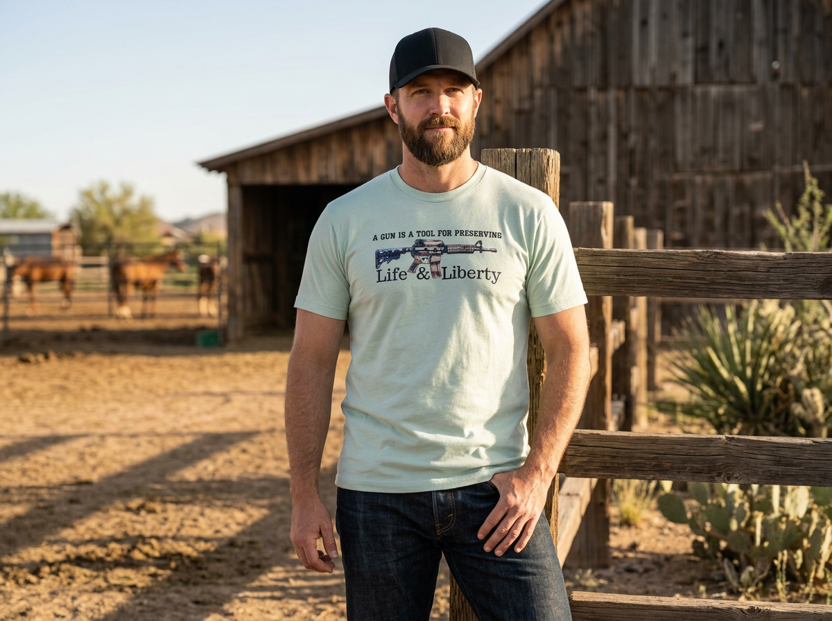Life & Liberty Patriotic T-Shirt | A Gun Is a Tool for Preserving Life & Liberty Tee | Americana Freedom Shirt