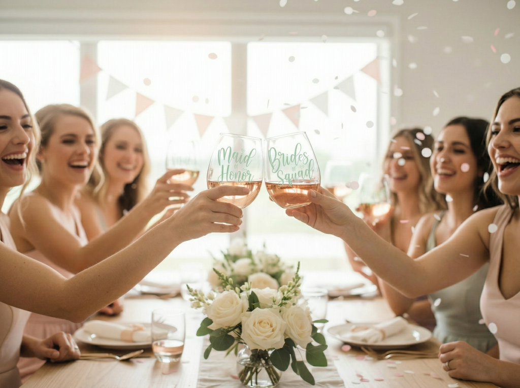 "Bridesmaid" Stemless Wine Glass – Mint Green Wedding Party Gift