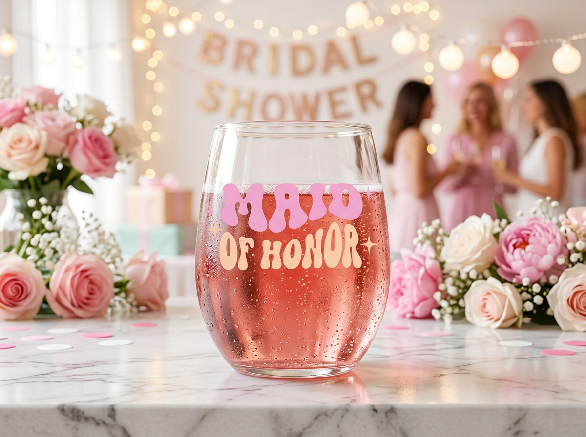 "Maid of Honor" Retro Stemless Wine Glass
