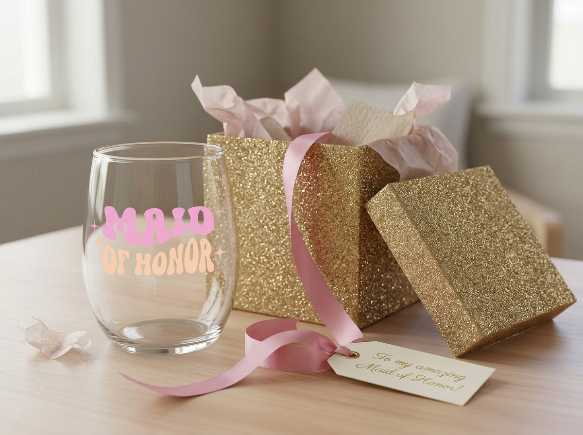 "Maid of Honor" Retro Stemless Wine Glass