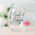 "Maid of Honor" Stemless Wine Glass – Chic Bridal Party Drinkware – Minimalist Wedding Keepsake