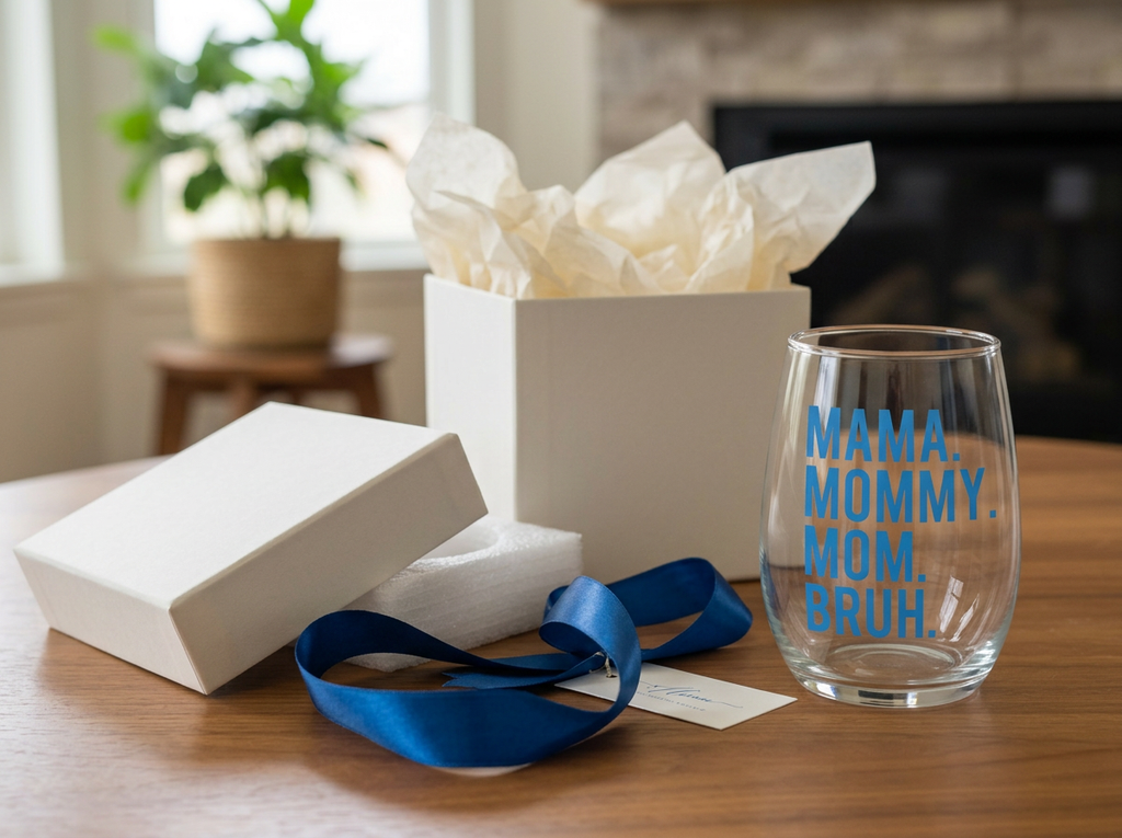"Mama Mommy Mom Bruh" Funny Motherhood Stemless Wine Glass