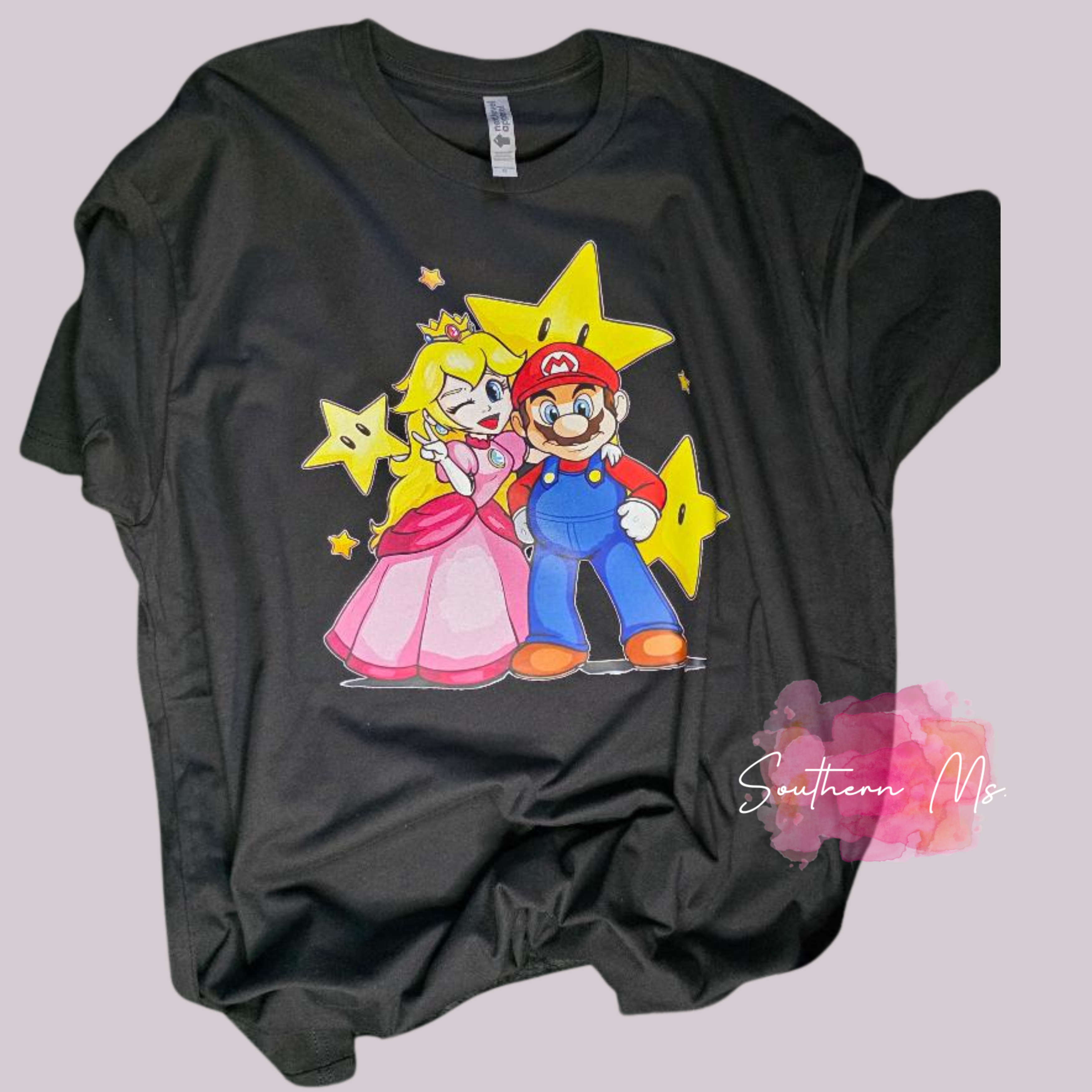 Mario & Princess Peach Hand-Drawn Style Tee | Retro Gamer Couple Graphic Tee | Cute Nintendo Inspired Summer Apparel