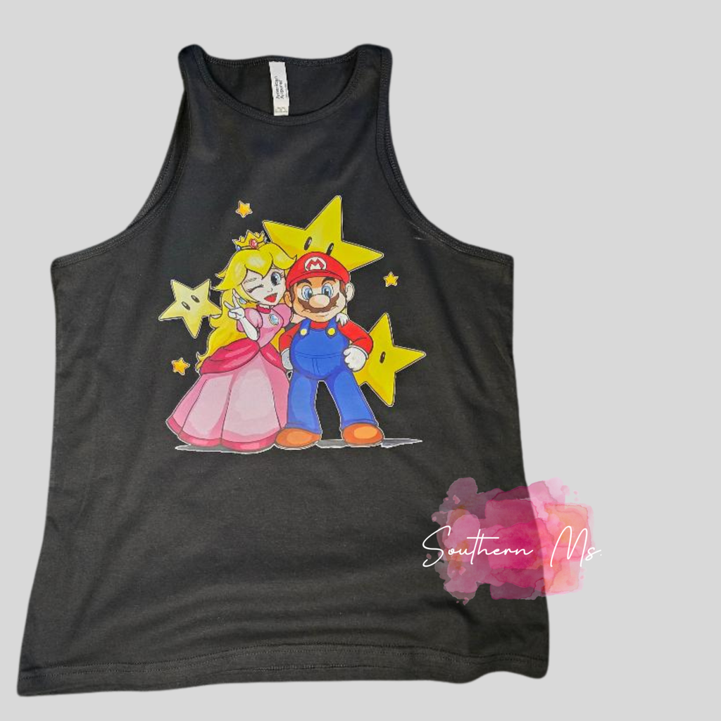 Mario & Princess Peach Hand-Drawn Style Tee | Retro Gamer Couple Graphic Tee | Cute Nintendo Inspired Summer Apparel