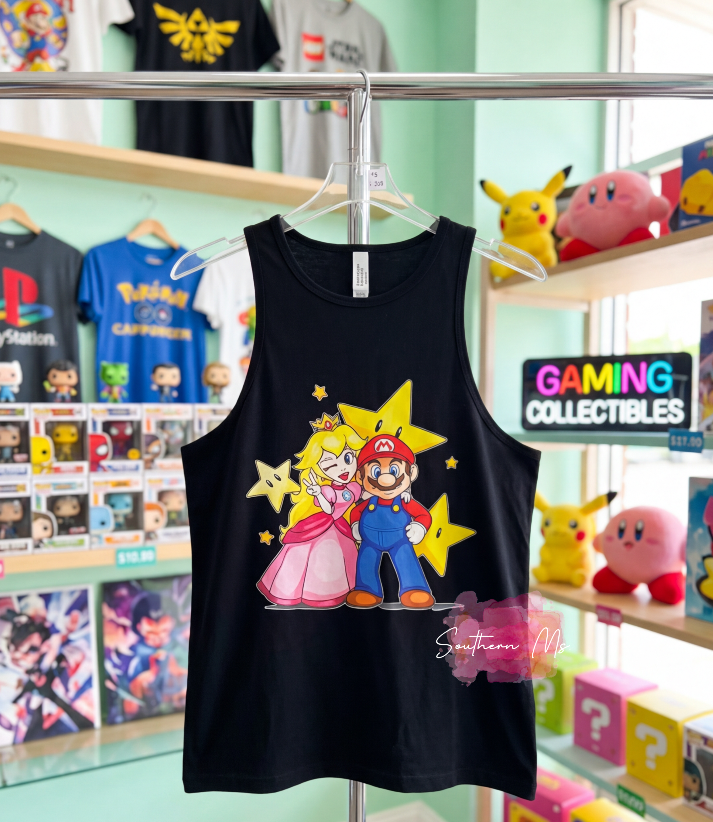 Mario & Princess Peach Hand-Drawn Style Tee | Retro Gamer Couple Graphic Tee | Cute Nintendo Inspired Summer Apparel