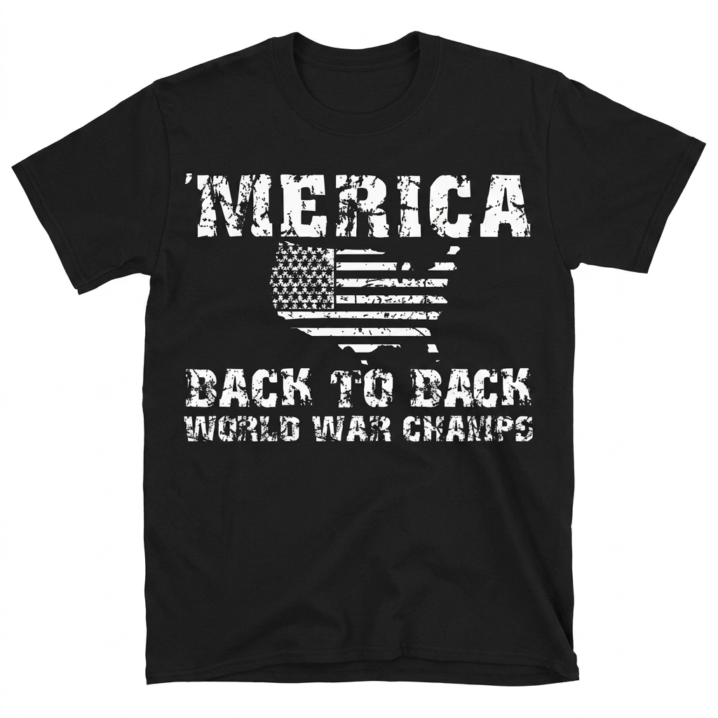 'Merica Back to Back World War Champs T-Shirt | Patriotic USA Graphic Tee | Funny Americana Shirt