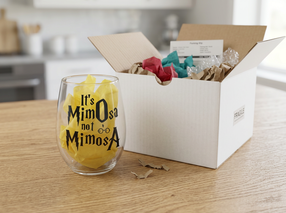 "It's MimOsa, Not MimosA" Wizard Parody Stemless Wine Glass