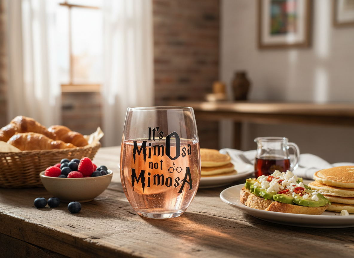 "It's MimOsa, Not MimosA" Wizard Parody Stemless Wine Glass