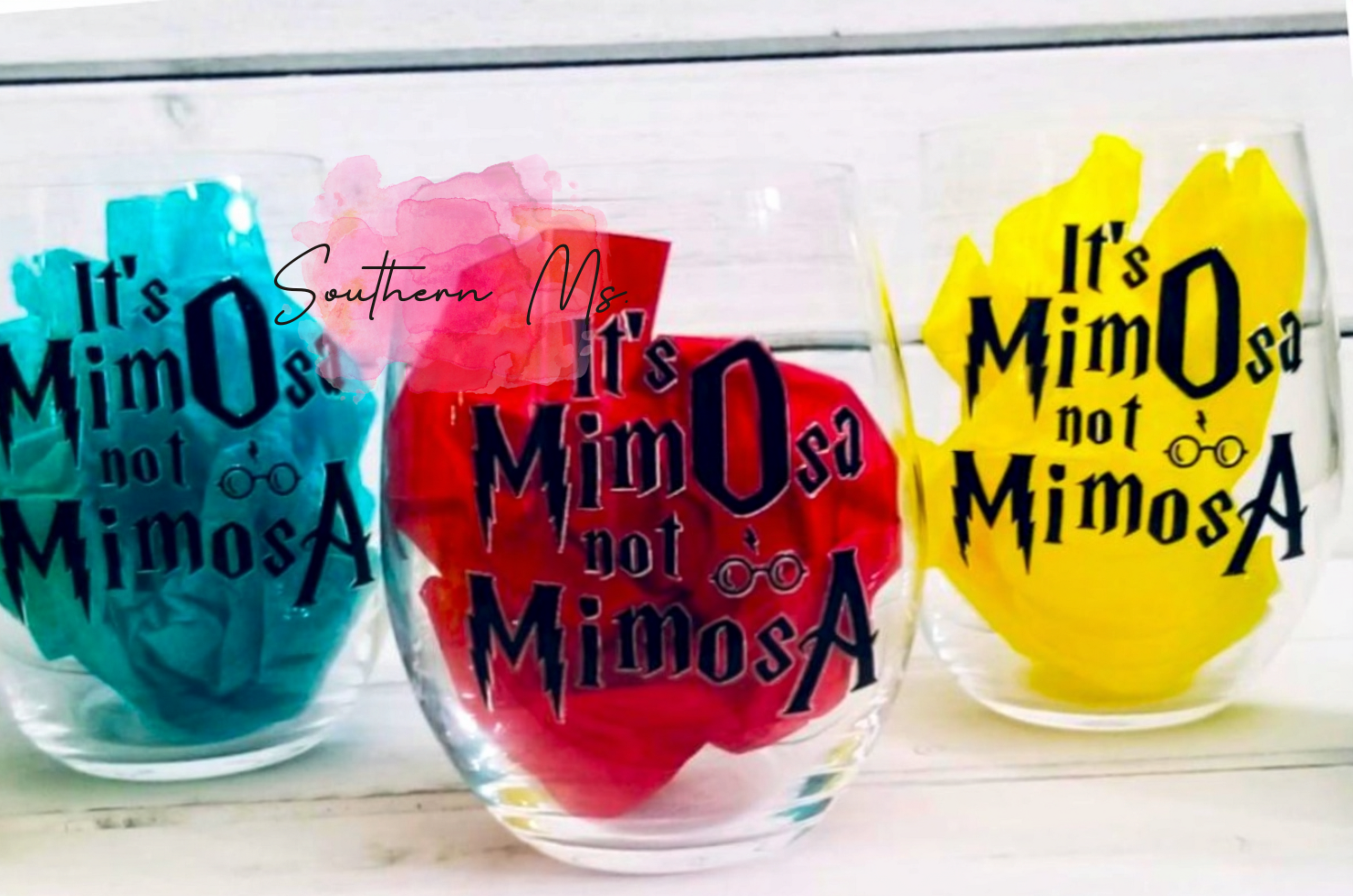 "It's MimOsa, Not MimosA" Wizard Parody Stemless Wine Glass