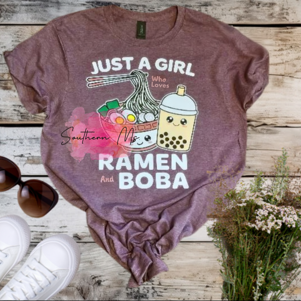 "Just A Girl Ramen Boba" Cute Foodie Graphic T-Shirt