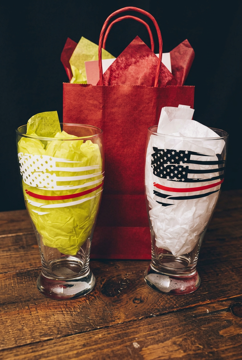 Thin Red Line American Flag Beer Glass | Firefighter Support Pint Glass | Fire Rescue Gift