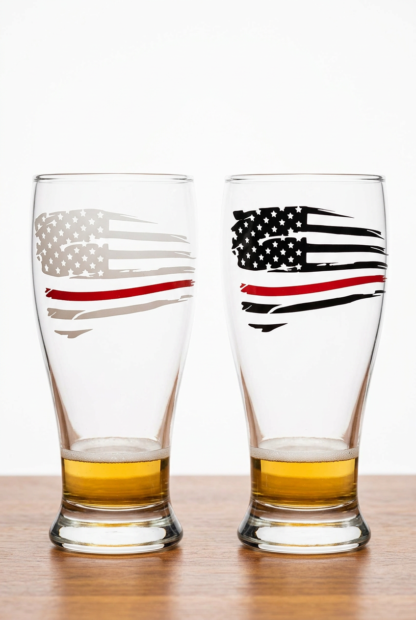 Thin Red Line American Flag Beer Glass | Firefighter Support Pint Glass | Fire Rescue Gift