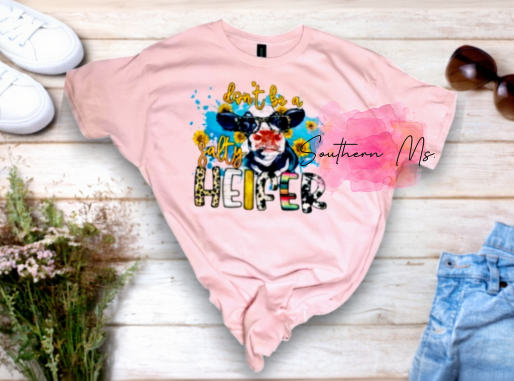 "Don't Be A Salty Heifer" Funky Cow Print T-Shirt