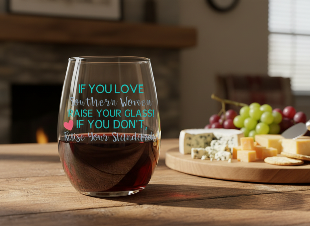 "If You Love Southern Women Raise Your Glass" Stemless Wine Glass