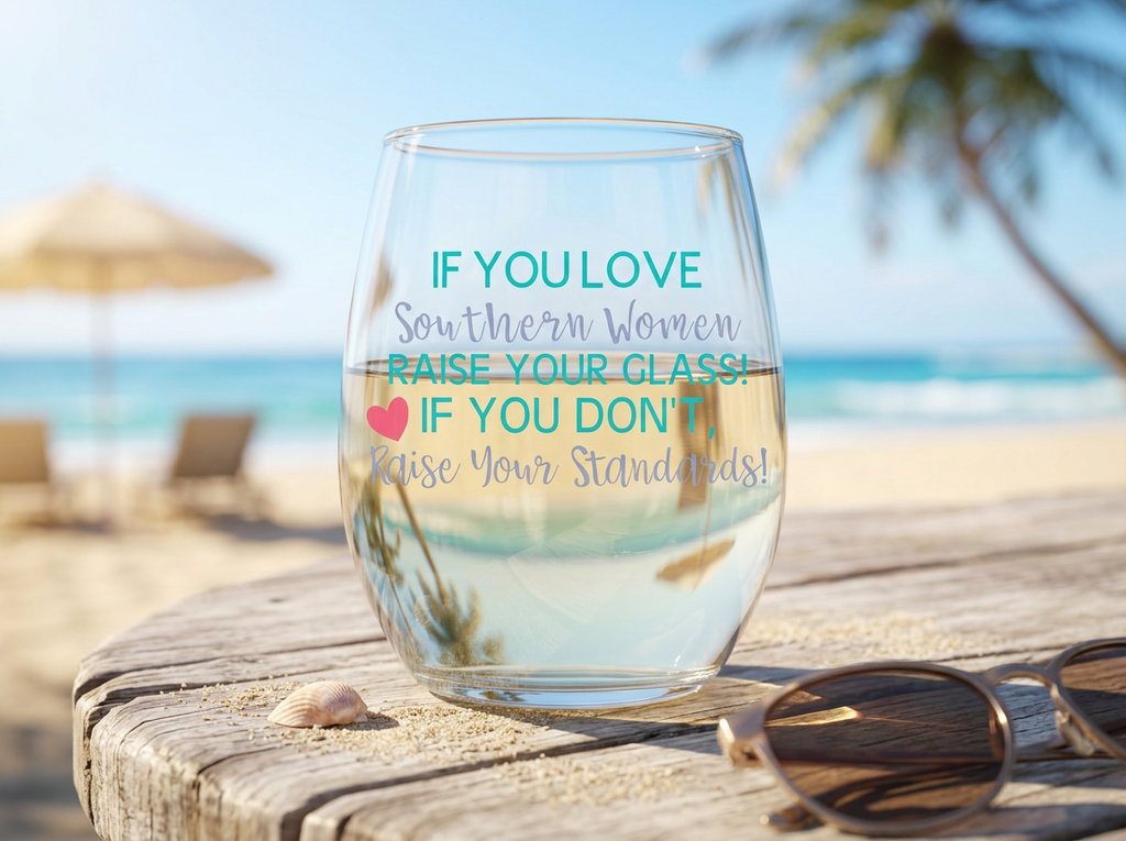 "If You Love Southern Women Raise Your Glass" Stemless Wine Glass