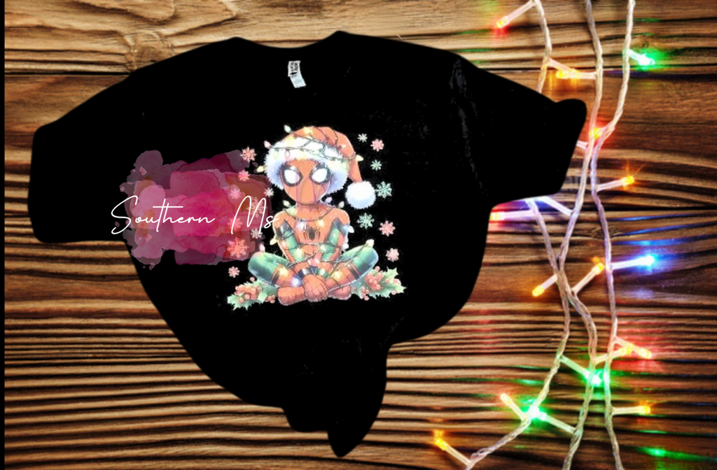 Spider-Man Inspired Christmas Lights & Santa Hat Graphic T-Shirt